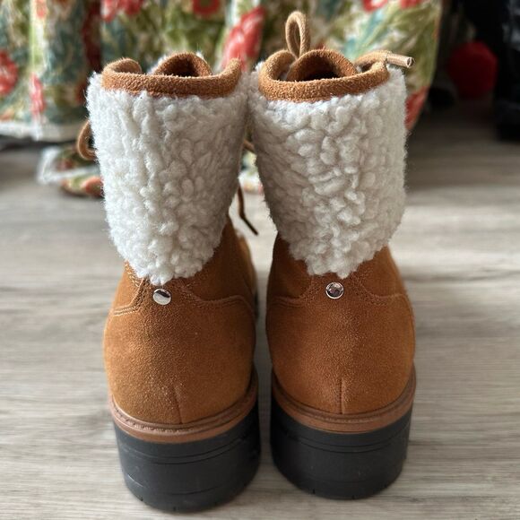 Marc Fisher Isalia Boots Tan Suede Sherpa Lug Sole Women’s Size 8.5 - Picture 4 of 12